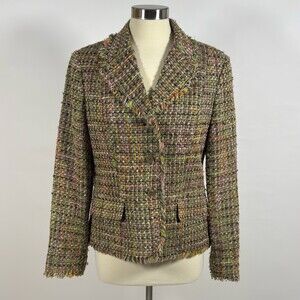 Axcess Fringe Earthy Tone Tweed Blazer Green Pink Orange - Size 12